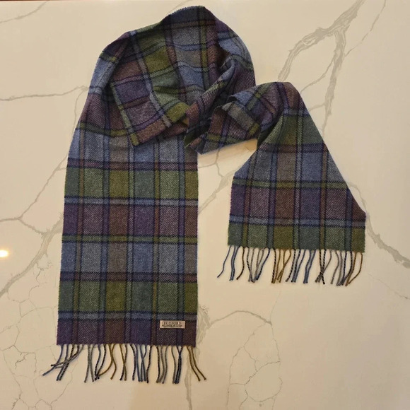 VTG Foxford Irish Lambs Wool Plaid Tartan Scarf Purple Blue Green Unisex - Picture 1 of 6